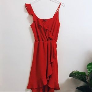 H&M Divided Red High-Low Ruffle Faux-Wra…